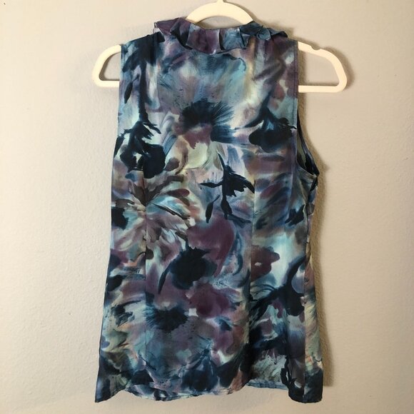 ANN TAYLOR 100% Silk Watercolor Ruffled Sleeveless Blouse - Picture 5 of 10